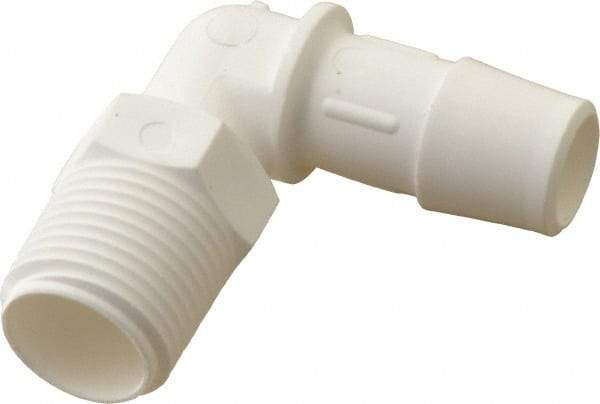 Made in USA - 1/2" Barb, 1/2, Polypropylene Single Barbed Tube Elbow - White, Male - Benchmark Tooling