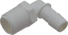 Made in USA - 1/2" Barb, 1/2, Polypropylene Single Barbed Tube Elbow - White, Male - Benchmark Tooling