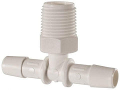 Made in USA - 3/8" Barb, 3/8, Polypropylene Single Barbed Tube Branch Tee - White, Male - Benchmark Tooling