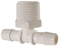 Made in USA - 1/2" Barb, 1/2, Polypropylene Single Barbed Tube Branch Tee - White, Male - Benchmark Tooling