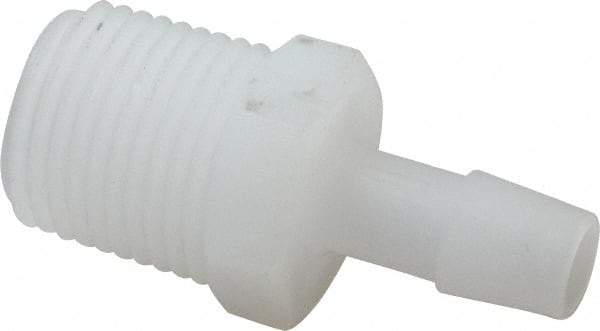 Made in USA - 3/8" Barb, 3/8, Kynar Single Barbed Tube Adapter - Natural, Male - Benchmark Tooling