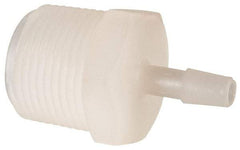 Made in USA - 1/4" Barb, 1/4, Kynar Single Barbed Tube Adapter - Natural, Male - Benchmark Tooling