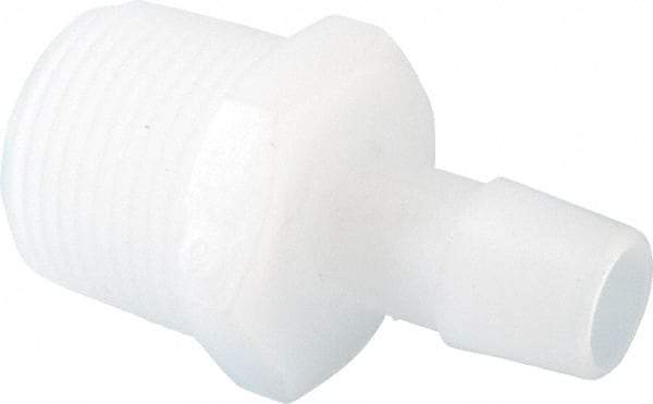 Made in USA - 1/2" Barb, 1/2, Kynar Single Barbed Tube Adapter - Natural, Male - Benchmark Tooling