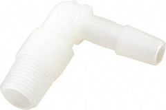 Made in USA - 1/4" Barb, 1/4, Kynar Single Barbed Tube Elbow - Natural, Male - Benchmark Tooling