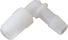Made in USA - 3/8" Barb, 3/8, Kynar Single Barbed Tube Elbow - Natural, Male - Benchmark Tooling