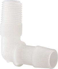Made in USA - 1/2" Barb, 1/2, Kynar Single Barbed Tube Elbow - Natural, Male - Benchmark Tooling