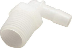 Made in USA - 3/8" Barb, 3/8, Kynar Single Barbed Tube Elbow - Natural, Male - Benchmark Tooling