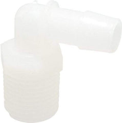 Made in USA - 1/2" Barb, 1/2, Kynar Single Barbed Tube Elbow - Natural, Male - Benchmark Tooling