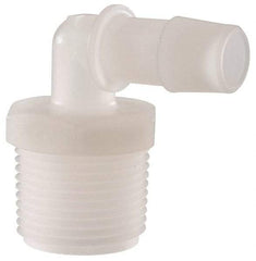 Made in USA - 1/2" Barb, 1/2, Kynar Single Barbed Tube Elbow - Natural, Male - Benchmark Tooling
