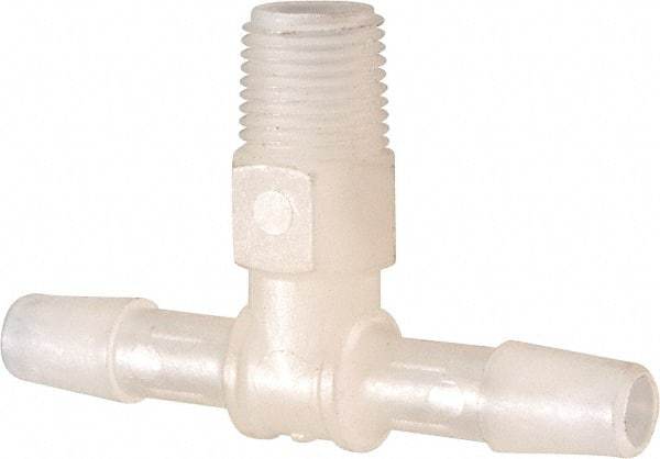 Made in USA - 1/4" Barb, 1/4, Kynar Single Barbed Tube Branch Tee - Natural, Male - Benchmark Tooling