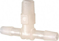 Made in USA - 1/4" Barb, 1/4, Kynar Single Barbed Tube Branch Tee - Natural, Male - Benchmark Tooling