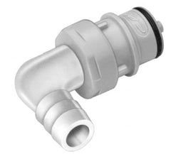 CPC Colder Products - 3/8" Nominal Flow, 1/2" ID, Male, Elbow Hose Barb-Male Plug - 125 Max psi, -40 to 280°F, Polysulfone Coupling, EPDM O-Ring - Benchmark Tooling