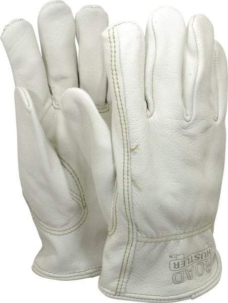 MCR Safety - Size L (9) Grain Cowhide General Protection Work Gloves - For Work & Driver, Uncoated, Slip-On Cuff, Full Fingered, Cream, Paired - Benchmark Tooling