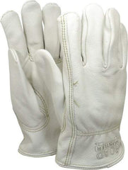 MCR Safety - Size L (9) Grain Cowhide General Protection Work Gloves - For Work & Driver, Uncoated, Slip-On Cuff, Full Fingered, Cream, Paired - Benchmark Tooling