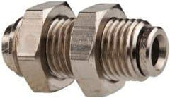 Norgren - 1/4" Outside Diam, M14x1.5, Nickel Plated Brass Push-to-Connect Bulkhead Union - 260 Max psi, Tube to Tube Connection - Benchmark Tooling