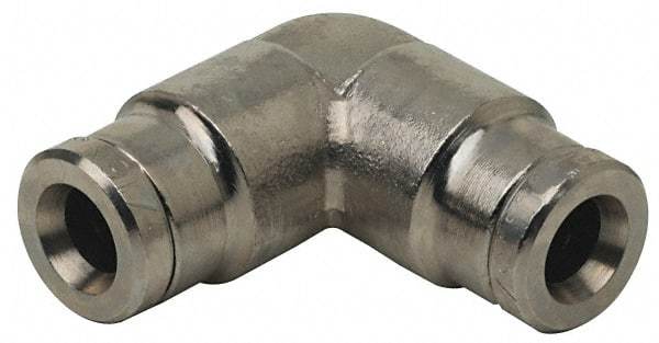 Norgren - 1/8" Outside Diam, Nickel Plated Brass Push-to-Connect Tube Union Elbow - 260 Max psi, Tube to Tube Connection - Benchmark Tooling