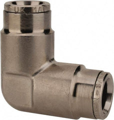 Norgren - 3/8" Outside Diam, Nickel Plated Brass Push-to-Connect Tube Union Elbow - 260 Max psi, Tube to Tube Connection - Benchmark Tooling