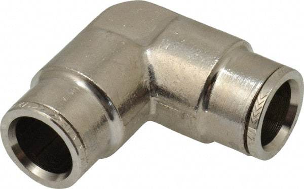 Norgren - 1/2" Outside Diam, Nickel Plated Brass Push-to-Connect Tube Union Elbow - 260 Max psi, Tube to Tube Connection - Benchmark Tooling