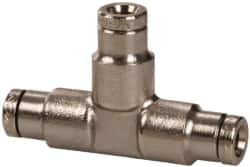 Norgren - 1/8" Outside Diam, Nickel Plated Brass Push-to-Connect Tube Union Tee - 260 Max psi, Tube to Tube Connection - Benchmark Tooling
