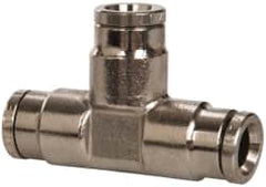 Norgren - 1/4" Outside Diam, Nickel Plated Brass Push-to-Connect Tube Union Tee - 260 Max psi, Tube to Tube Connection - Benchmark Tooling