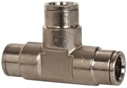 Norgren - 1/2" Outside Diam, Nickel Plated Brass Push-to-Connect Tube Union Tee - 260 Max psi, Tube to Tube Connection - Benchmark Tooling