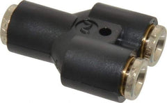 Norgren - 1/4" Tube OD, Nickel Plated Brass Push-to-Connect Tube Union Y - Tube to Tube Connection, 260 Max psi - Benchmark Tooling