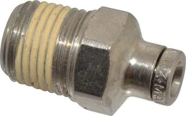Norgren - 1/8 NPTF, Nickel Plated Brass Push-to-Connect Tube Male Connector - 260 Max psi, Tube to Male NPT Connection - Benchmark Tooling