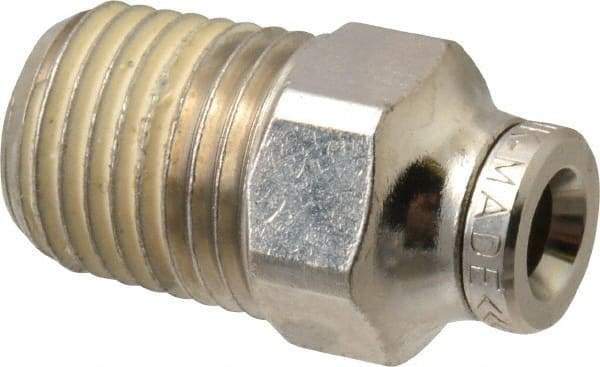 Norgren - 1/4 NPTF, Nickel Plated Brass Push-to-Connect Tube Male Connector - 260 Max psi, Tube to Male NPT Connection - Benchmark Tooling