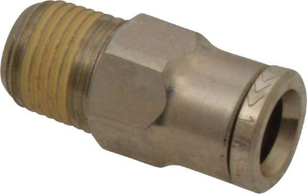 Norgren - 1/8 NPTF, Nickel Plated Brass Push-to-Connect Tube Male Connector - 260 Max psi, Tube to Male NPT Connection - Benchmark Tooling