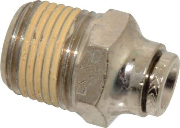 Norgren - 3/8 NPTF, Nickel Plated Brass Push-to-Connect Tube Male Connector - 260 Max psi, Tube to Male NPT Connection - Benchmark Tooling