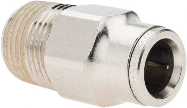Norgren - 3/8 NPTF, Nickel Plated Brass Push-to-Connect Tube Male Connector - 260 Max psi, Tube to Male NPT Connection - Benchmark Tooling