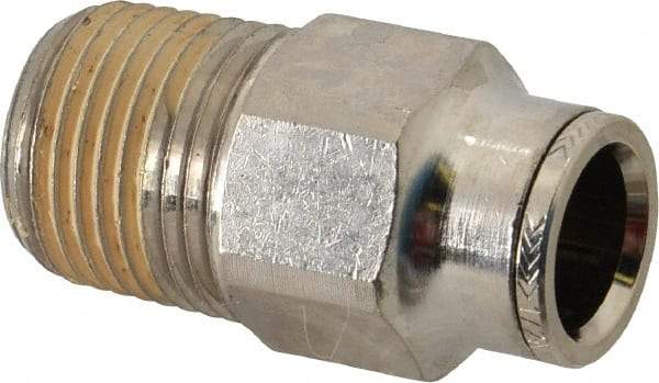 Norgren - 1/2 NPTF, Nickel Plated Brass Push-to-Connect Tube Male Connector - 260 Max psi, Tube to Male NPT Connection - Benchmark Tooling