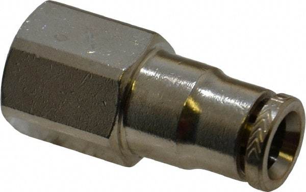 Norgren - 1/8 NPTF, Nickel Plated Brass Push-to-Connect Tube Female Connector - 260 Max psi, Tube to Male NPT Connection - Benchmark Tooling