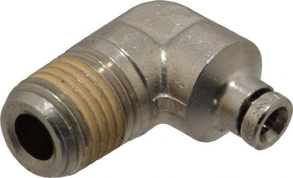 Norgren - 1/4 NPTF, Nickel Plated Brass Push-to-Connect Tube Male Elbow - 260 Max psi, Tube to Male NPT Connection - Benchmark Tooling