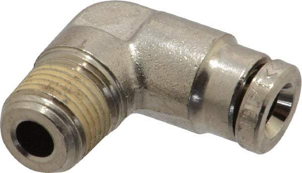 Norgren - 1/8 NPTF, Nickel Plated Brass Push-to-Connect Tube Male Elbow - 260 Max psi, Tube to Male NPT Connection - Benchmark Tooling