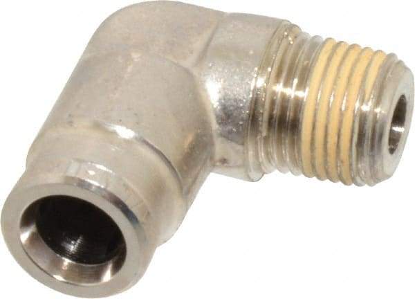 Norgren - 1/8 NPTF, Nickel Plated Brass Push-to-Connect Tube Male Elbow - 260 Max psi, Tube to Male NPT Connection - Benchmark Tooling