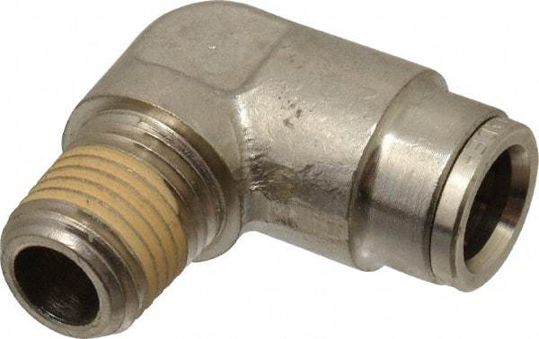 Norgren - 1/4 NPTF, Nickel Plated Brass Push-to-Connect Tube Male Elbow - 260 Max psi, Tube to Male NPT Connection - Benchmark Tooling