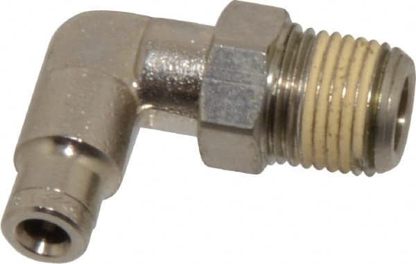 Norgren - 1/8 NPTF, Nickel Plated Brass Push-to-Connect Tube Male Swivel Elbow - 260 Max psi, Tube to Male NPT Connection - Benchmark Tooling