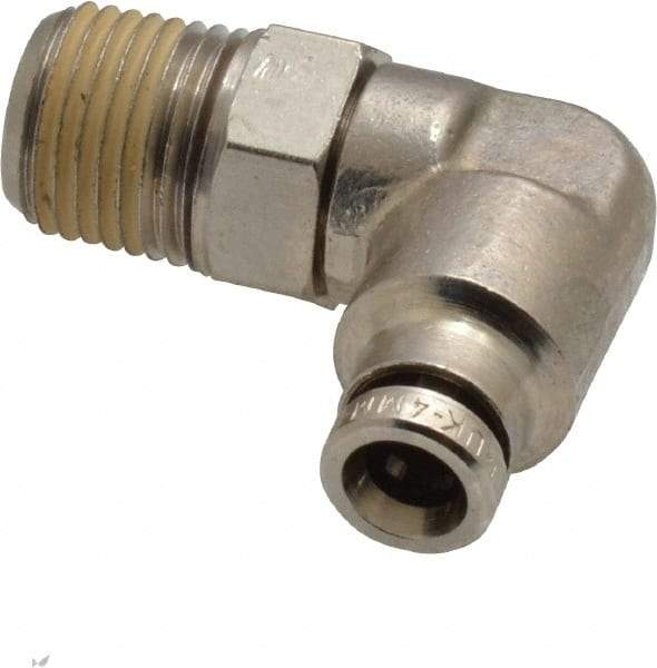 Norgren - 1/8 NPTF, Nickel Plated Brass Push-to-Connect Tube Male Swivel Elbow - 260 Max psi, Tube to Male NPT Connection - Benchmark Tooling