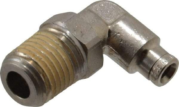 Norgren - 1/4 NPTF, Nickel Plated Brass Push-to-Connect Tube Male Swivel Elbow - 260 Max psi, Tube to Male NPT Connection - Benchmark Tooling
