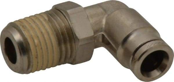 Norgren - 1/4 NPTF, Nickel Plated Brass Push-to-Connect Tube Male Swivel Elbow - 260 Max psi, Tube to Male NPT Connection - Benchmark Tooling