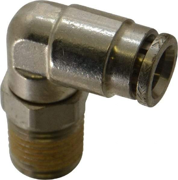 Norgren - 1/4 NPTF, Nickel Plated Brass Push-to-Connect Tube Male Swivel Elbow - 260 Max psi, Tube to Male NPT Connection - Benchmark Tooling