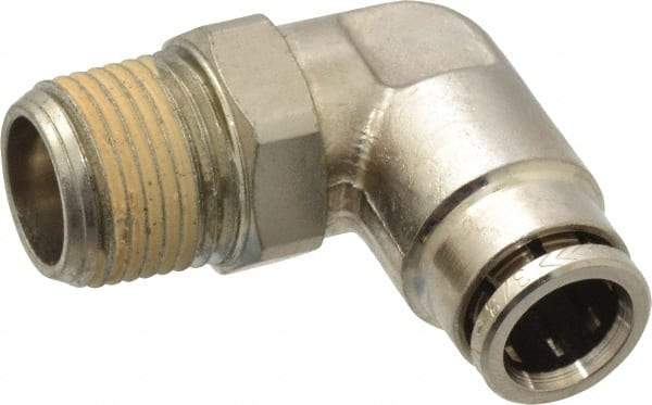 Norgren - 3/8 NPTF, Nickel Plated Brass Push-to-Connect Tube Male Swivel Elbow - 260 Max psi, Tube to Male NPT Connection - Benchmark Tooling