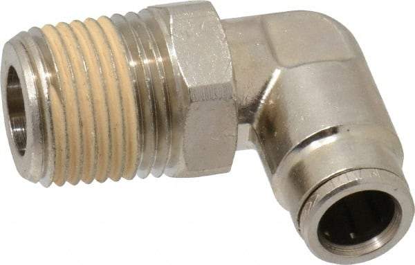 Norgren - 1/2 NPTF, Nickel Plated Brass Push-to-Connect Tube Male Swivel Elbow - 260 Max psi, Tube to Male NPT Connection - Benchmark Tooling