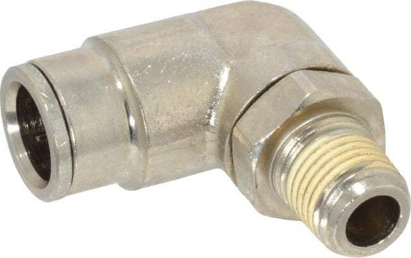 Norgren - 1/4 NPTF, Nickel Plated Brass Push-to-Connect Tube Male Swivel Elbow - 260 Max psi, Tube to Male NPT Connection - Benchmark Tooling