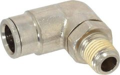 Norgren - 1/4 NPTF, Nickel Plated Brass Push-to-Connect Tube Male Swivel Elbow - 260 Max psi, Tube to Male NPT Connection - Benchmark Tooling