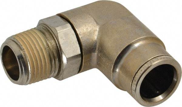 Norgren - 3/8 NPTF, Nickel Plated Brass Push-to-Connect Tube Male Swivel Elbow - 260 Max psi, Tube to Male NPT Connection - Benchmark Tooling