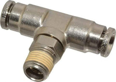 Norgren - 1/8 NPTF, Nickel Plated Brass Push-to-Connect Tube Male Swivel Branch Tee - 260 Max psi, Tube to Male NPT Connection - Benchmark Tooling