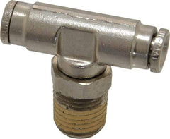 Norgren - 1/4 NPTF, Nickel Plated Brass Push-to-Connect Tube Male Swivel Branch Tee - 260 Max psi, Tube to Male NPT Connection - Benchmark Tooling