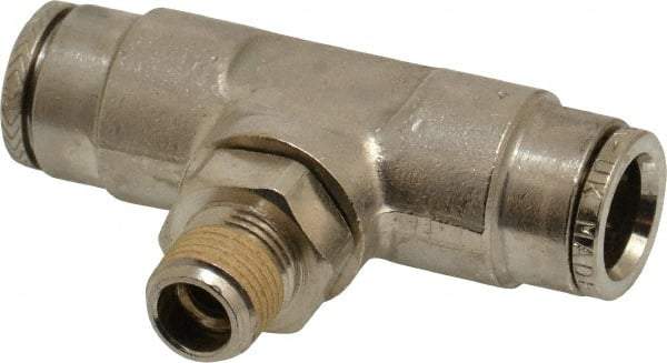 Norgren - 1/8 NPTF, Nickel Plated Brass Push-to-Connect Tube Male Swivel Branch Tee - 260 Max psi, Tube to Male NPT Connection - Benchmark Tooling